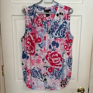 INC International Concepts Floral V-Neck Blouse - Pink and Blue